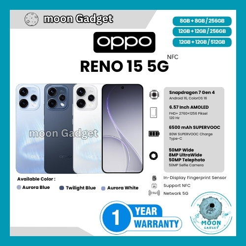 HP OPPO RENO 15 5G 12/512GB, 15 5G 12/256GB, 14 5G 12/256GB & 13 5G 12/512GB (GARANSI RESMI OPPO)