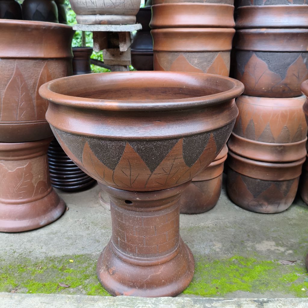 Sett Pot Teratai Pot Gerabah Free Packing Kayu