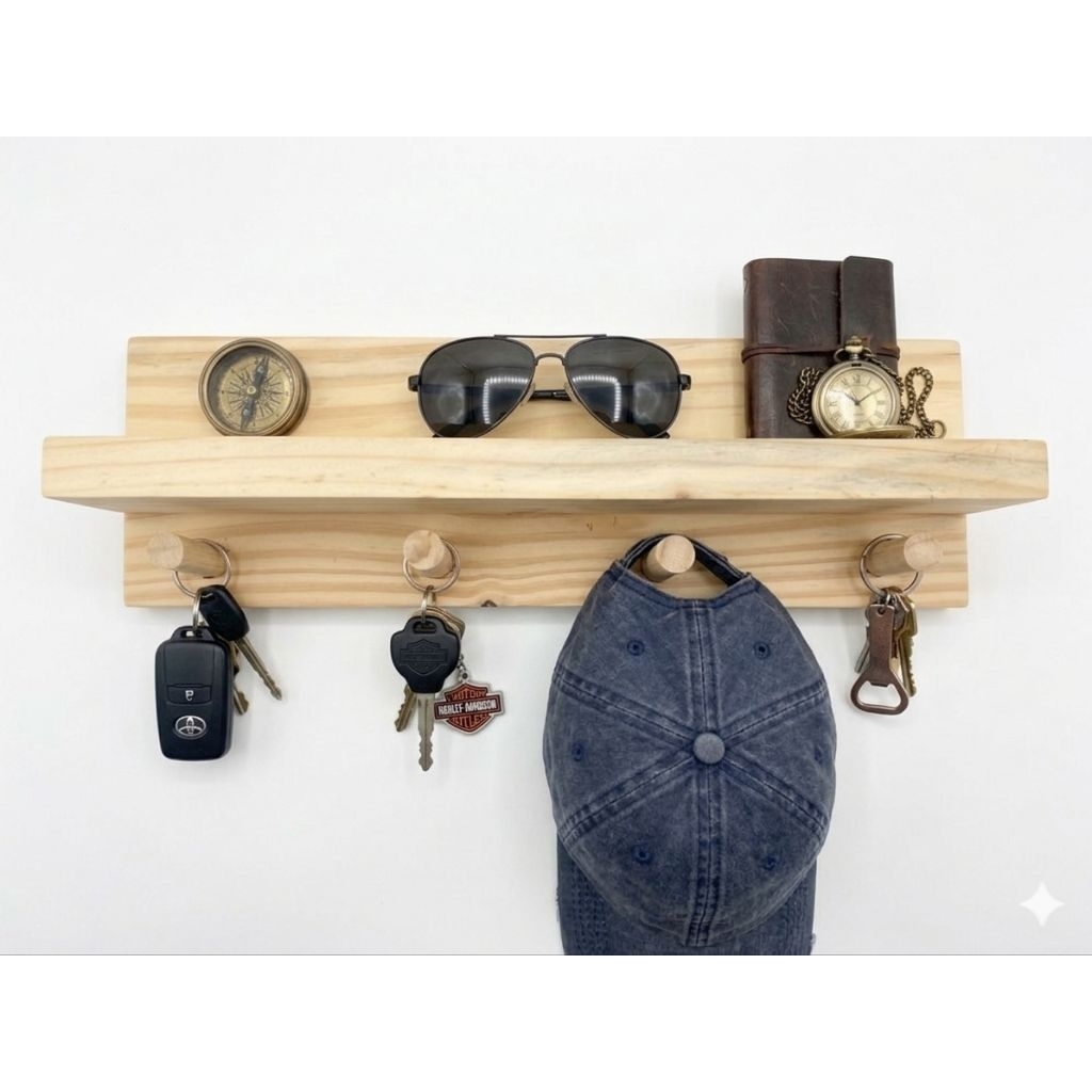 kapstok kayu rak gantungan kunci rak dinding minimalis ambalan dinding
