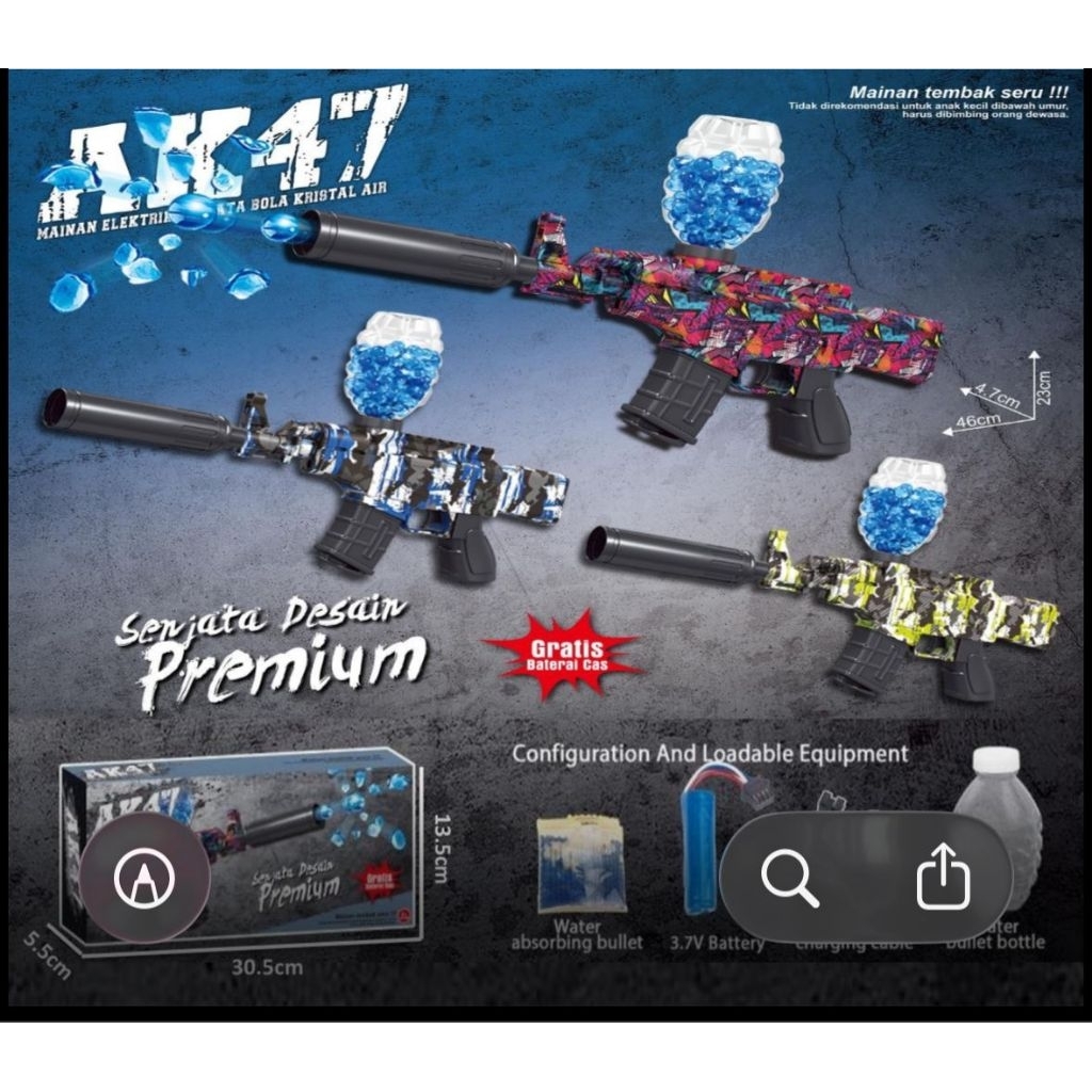 Mainan Anak Pistol Tembakan AK47 Gun Electric Water Gel