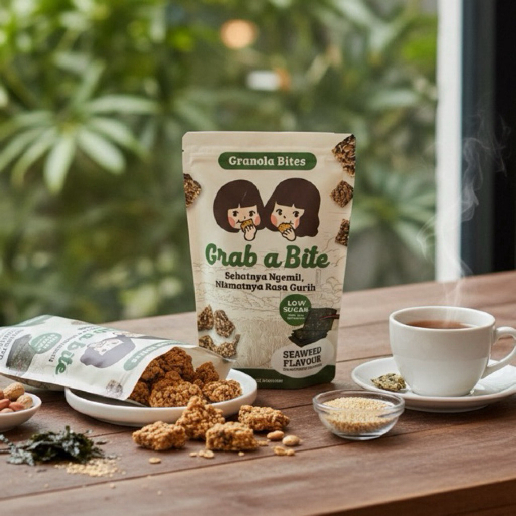 GRAB A BITE - Twin Pack Granola Bites Snack Seaweed / Rumput Laut | Camilan Diet Rendah Kalori 50 GR