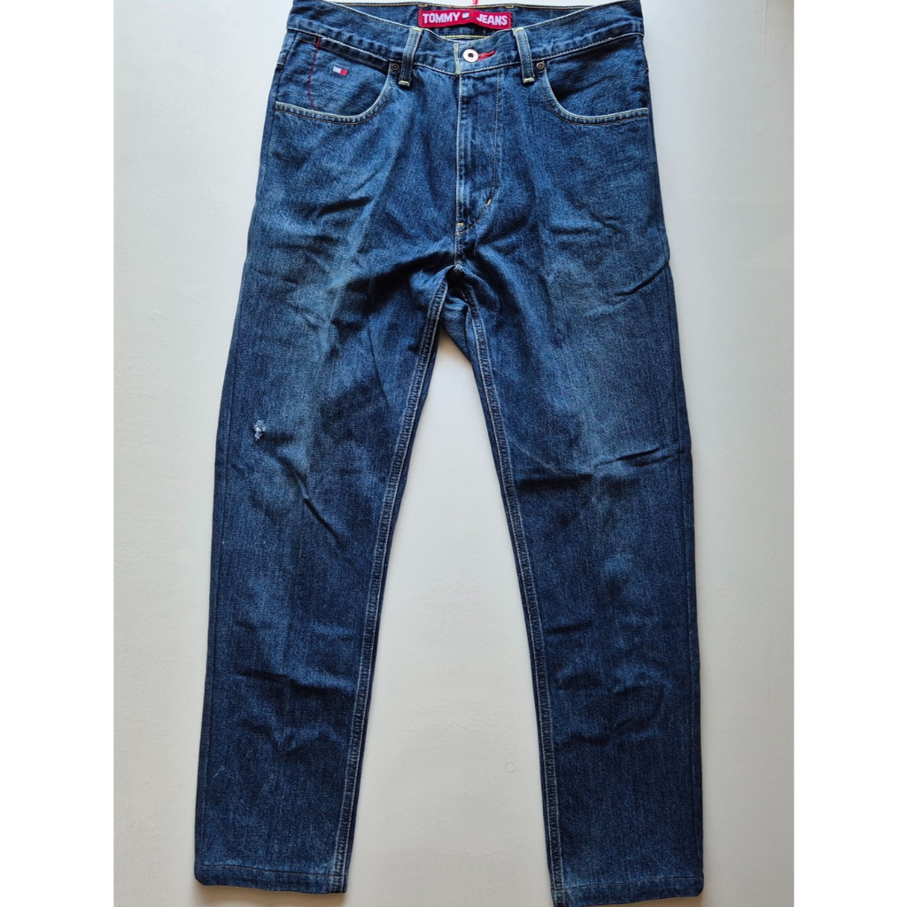 TOMMY HILFIGER Jeans Vintage Y2K Straight Leg Skater Hip Hop Celana Panjang Denim Pria Size 31