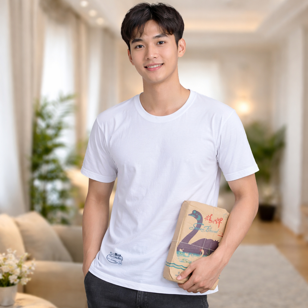 ( 3 Pcs ) Kaos Oblong Swan Brand Original Putih || Kaos Oblong Pria Swan Brand - Type Premium Putih 