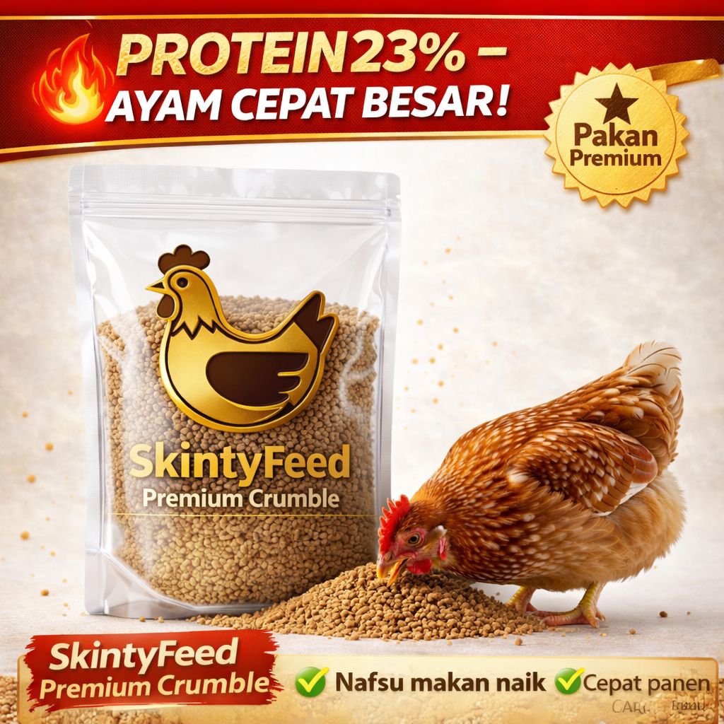 SkintyFeed Pakan Ayam Premium 1kg Crumble | Untuk Broiler, Petelur, dan Ayam Kampung