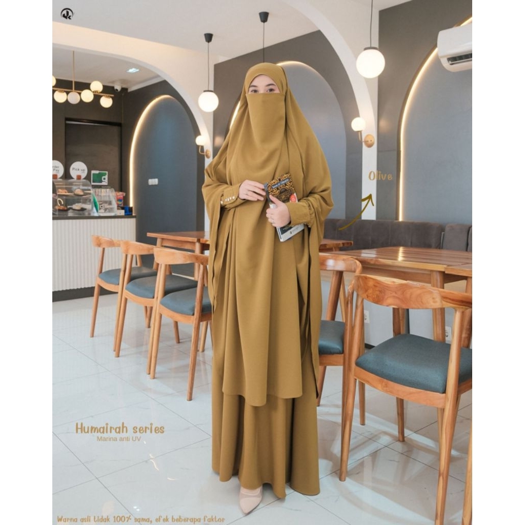 UkHijab HUMAIRA Siap Kirim Gamis Syar'i set French khimar Marina silk Anti Uv| Gamis Haji dan Umroh|