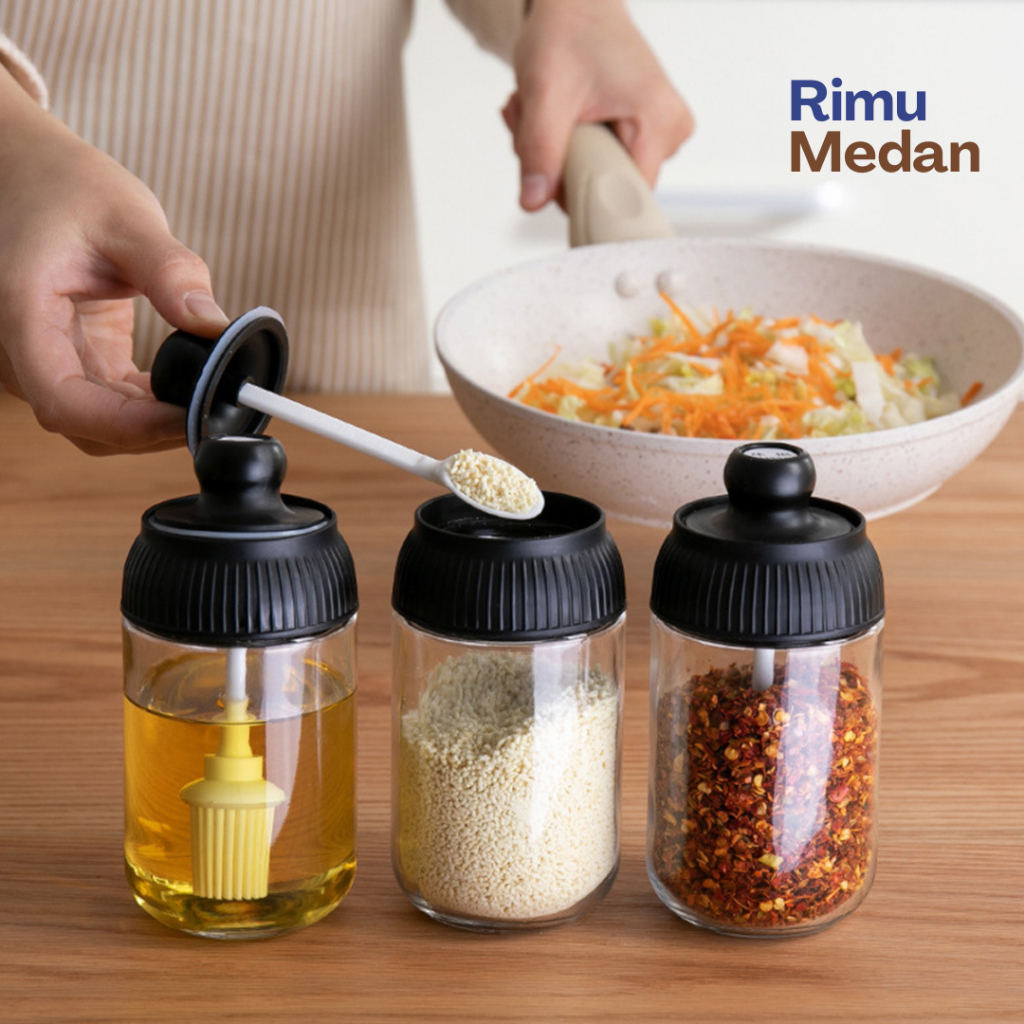 KUSHI Gelas Bumbu Botol Kaca Tempat Garam Tempat Bumbu Dapur Tempat Saus Minyak Wadah Garam Bumbu Da