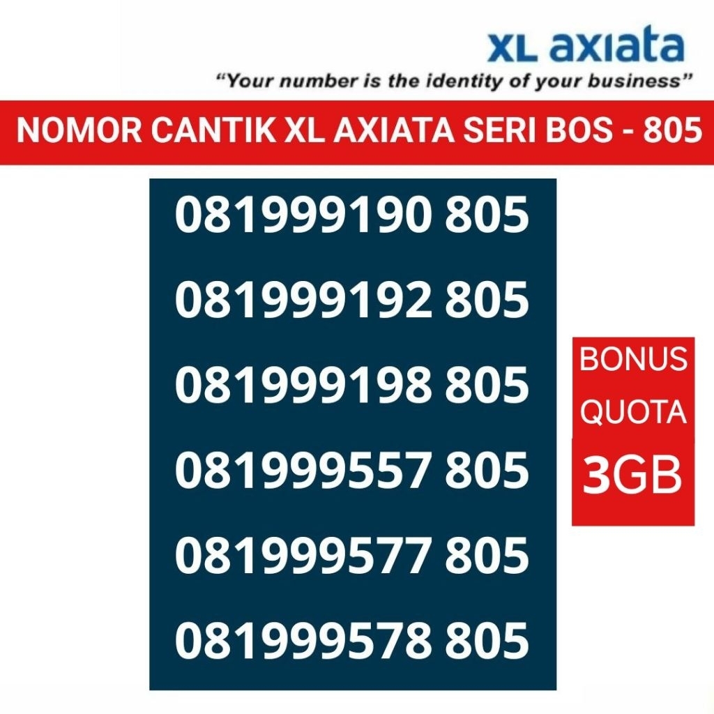 nomor cantik XL axiata kartu perdana BOS 805 nomer cantik spesial