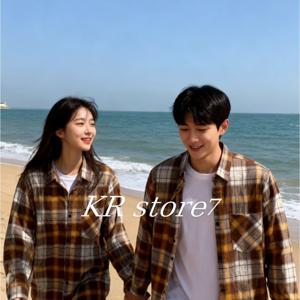 Korean Style Kemeja Flanel Lengan Panjang Atasan Pria Wanita