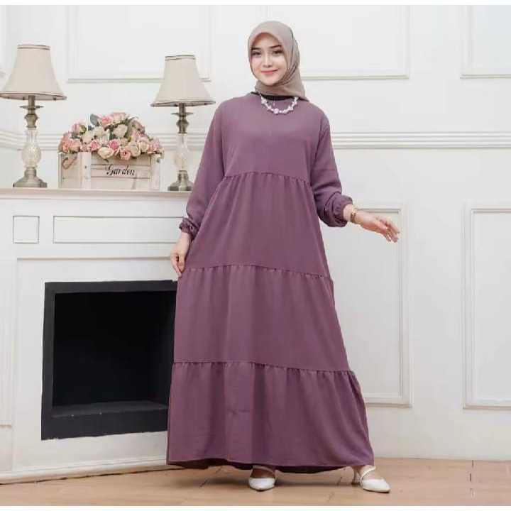 Gamis Rayon Premium  Model Rempel Susun  3Tingkat, Nyaman Dipakai Seharian
