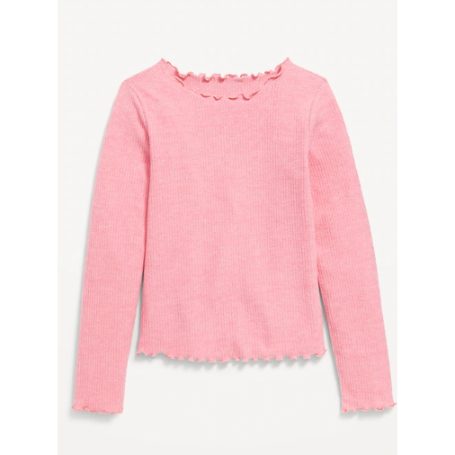 Long-Sleeve Plush Ribbed Lettuce-Edge Top Girls