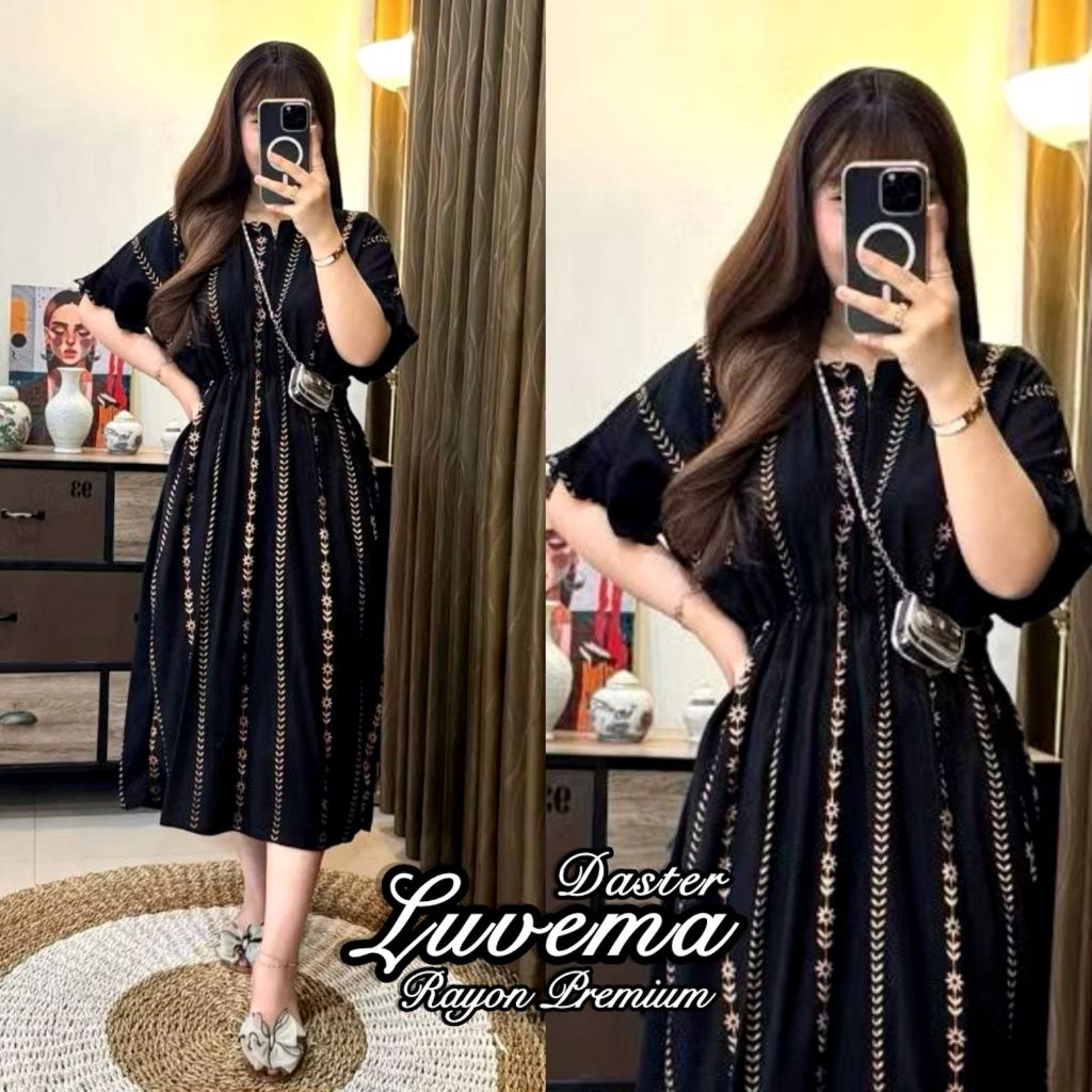Luvema Daster  Rayon Busui Ld120 Baju Tidur Tidur Dress Dress Wanita Nyaman Serut Karet Panjang