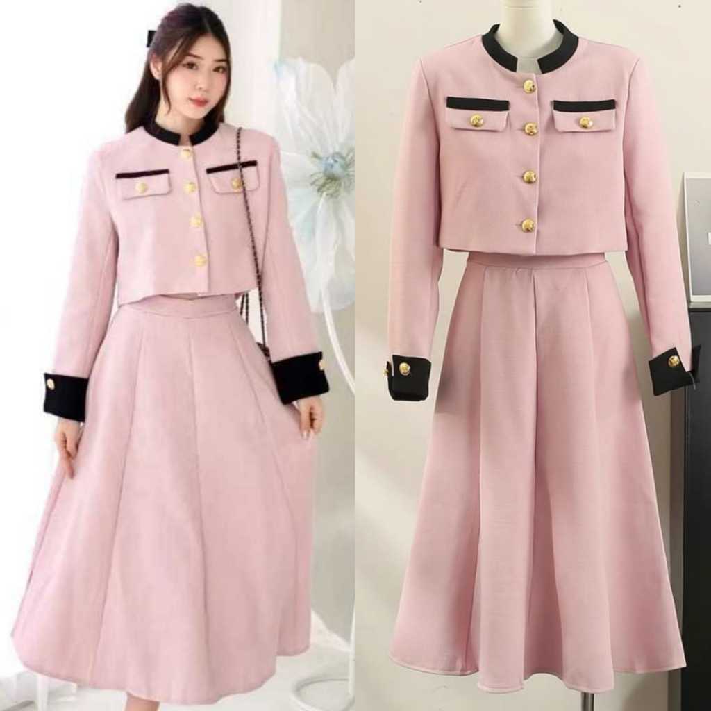 Promo..Setelan Blazer Remaja Baju Dan Rok Model Korea Set Wanita Kekinian One Set Polos Tebaru