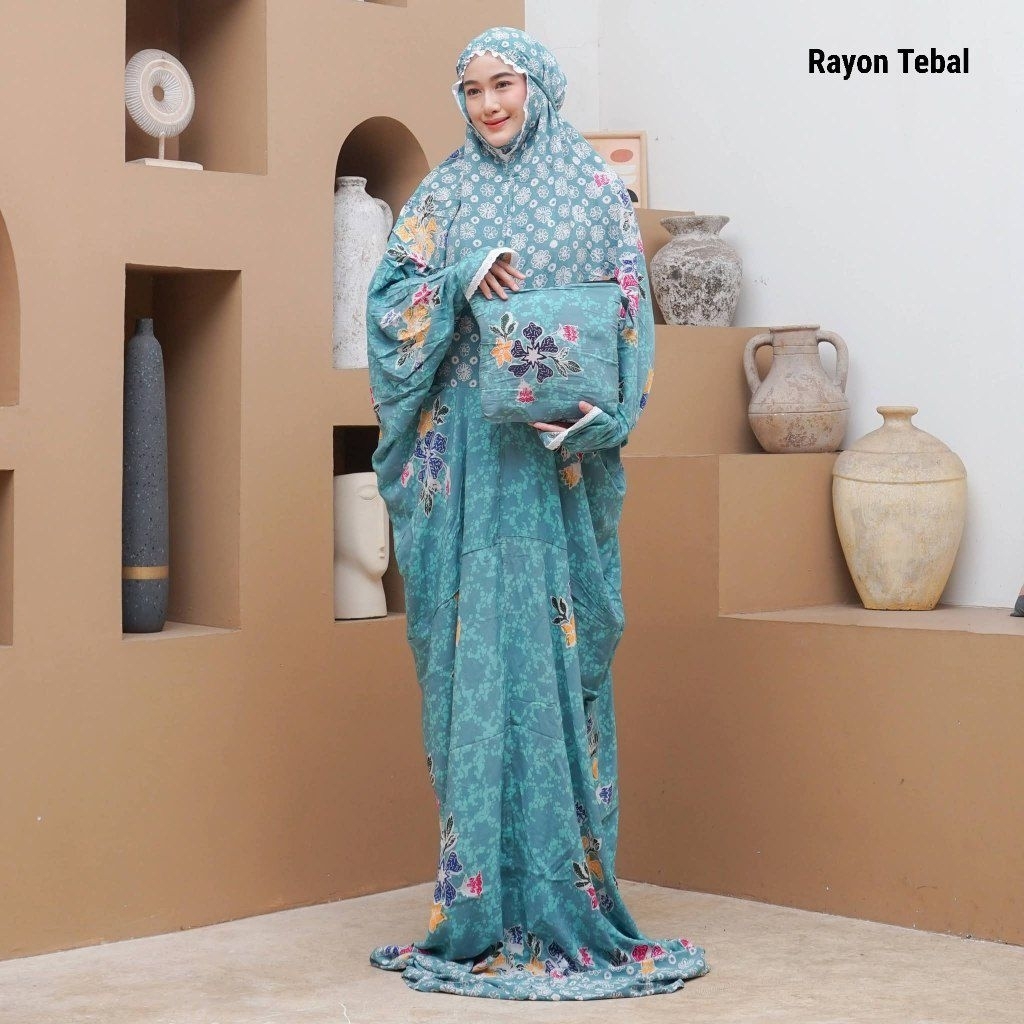 mukena lajuran nukena batik dewasa motif bunga mukena rayon tebal nyaman adem