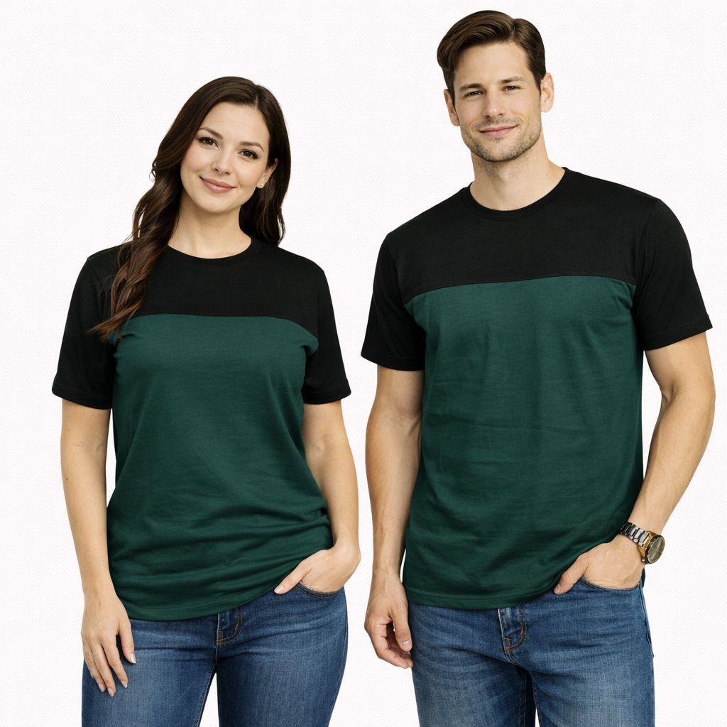 kaos polos reglan kombinasi HITAM-HIJAU BOTOL M L XL XXL