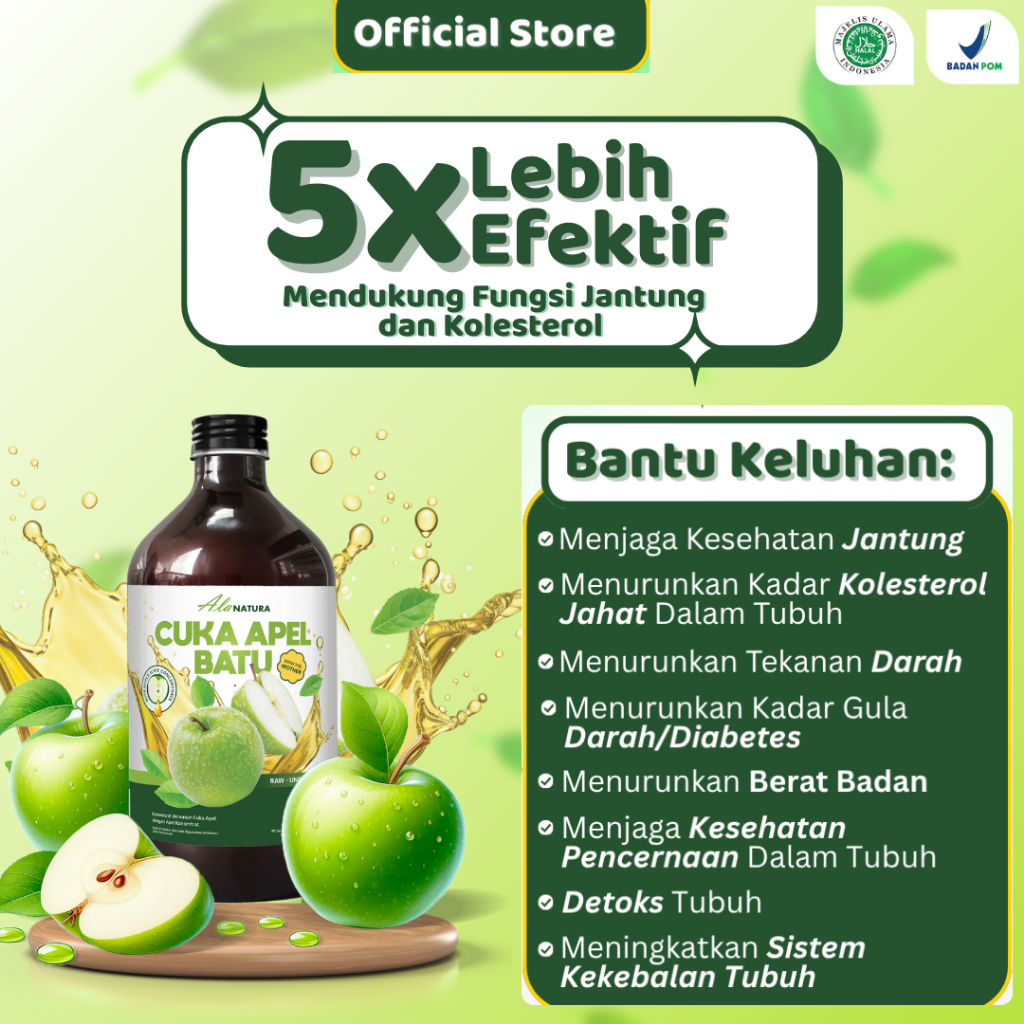 Cuka Apel Batu Malang 500ml – With The Mother 100% Murni BPOM Halal MUI