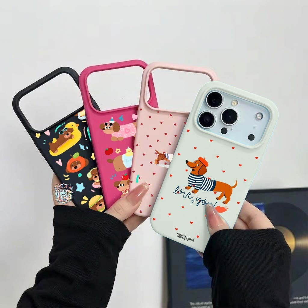 Simple Premium Case Texture iPhone 17 16 15 14 13 12 11 Pro Promax Kartun Lucu Motif Puppy Casing Po