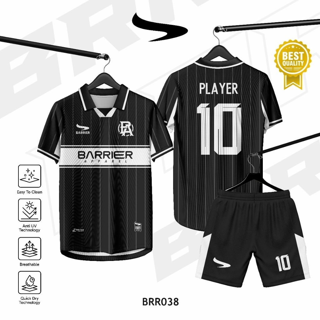 Jersey Custom Full Print Anti UV // Sepakbola // Futsal // Jersey Hitam Putih