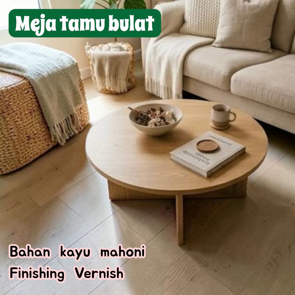 Meja Bulat Kayu Minimalis – Tampilan Natural & Elegan
