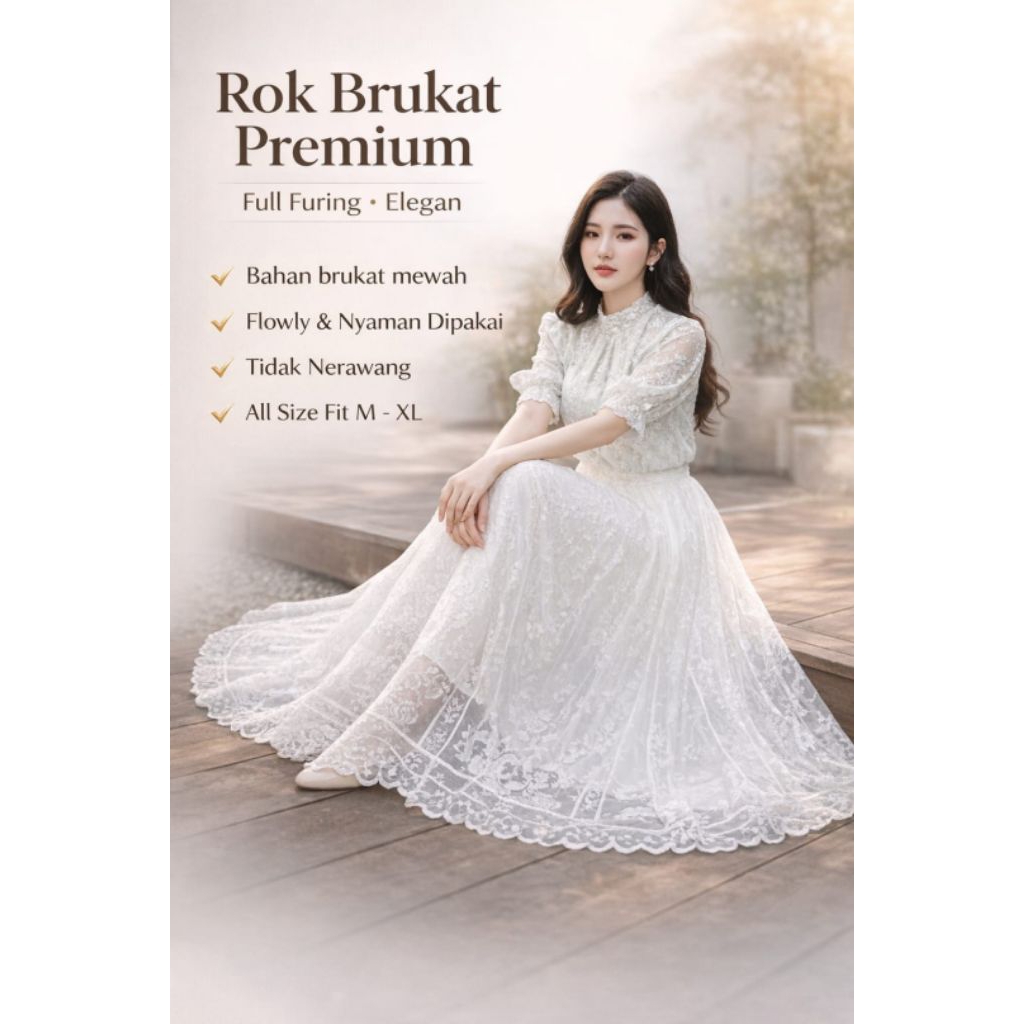 Rok Brukat Premium Wanita Panjang | Rok Pesta Elegan A-Line Full Furing | Rok Kondangan Kekinian Ade