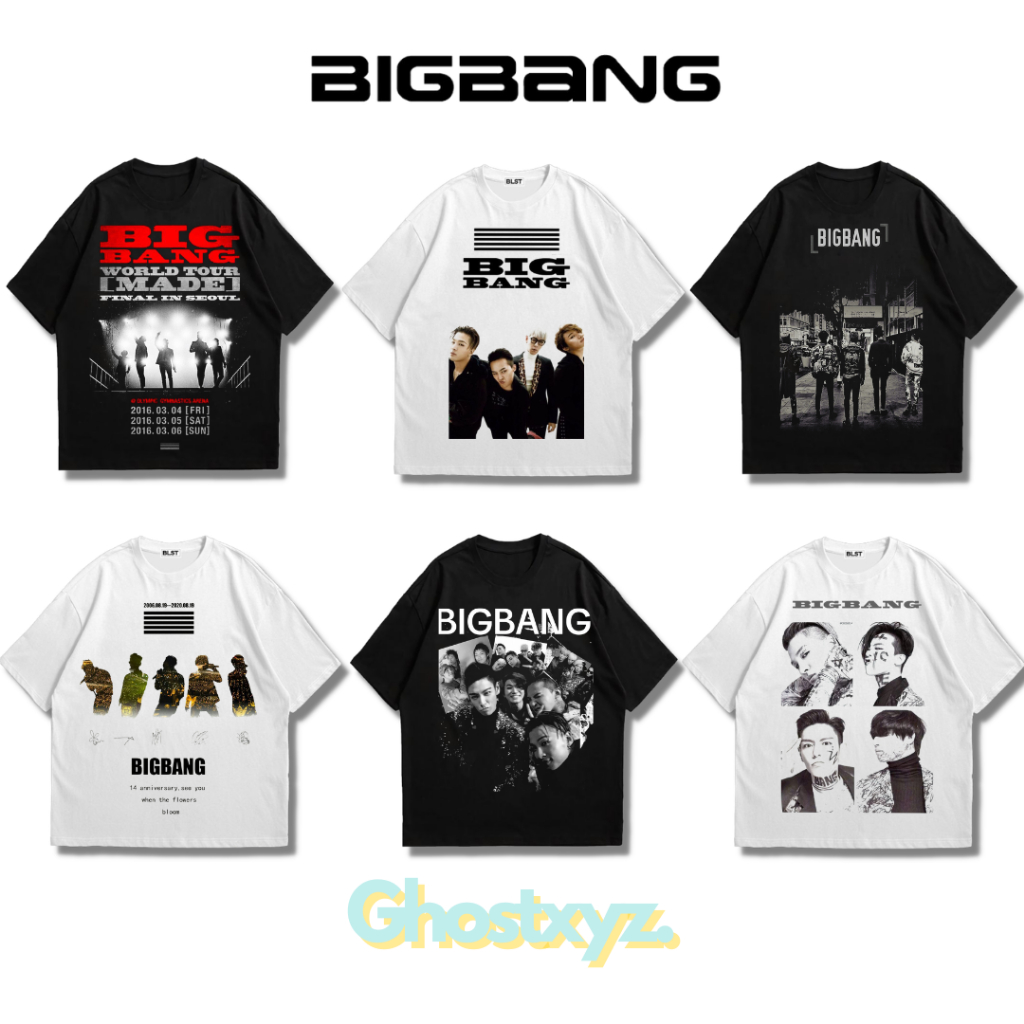 Ghostxyz T-Shirt Bigbang Black White Oversize Vintage Tee Baju Kaos
