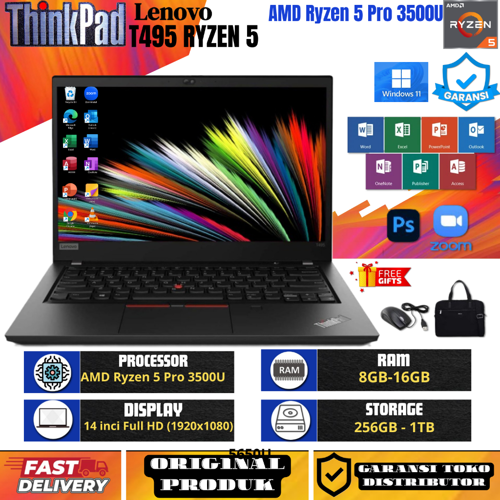 LAPTOP LENOVO THINKPAD T495 RYZEN 5 TOUCHSCREEN 16GB/1TB SSD FREE TAS DAN MOUSE
