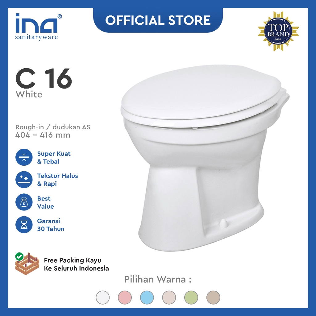 INA Closet C-16 (Warna Learic White) | Kloset Duduk Siram | Kloset Duduk Tanpa Tangki | Kloset Duduk