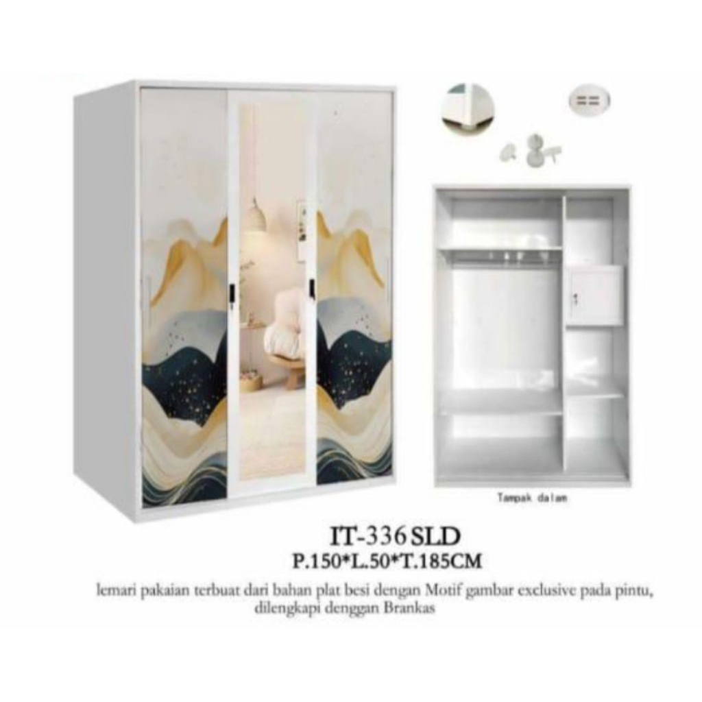 Lemari pakaian besi sliding ukuran 150cm