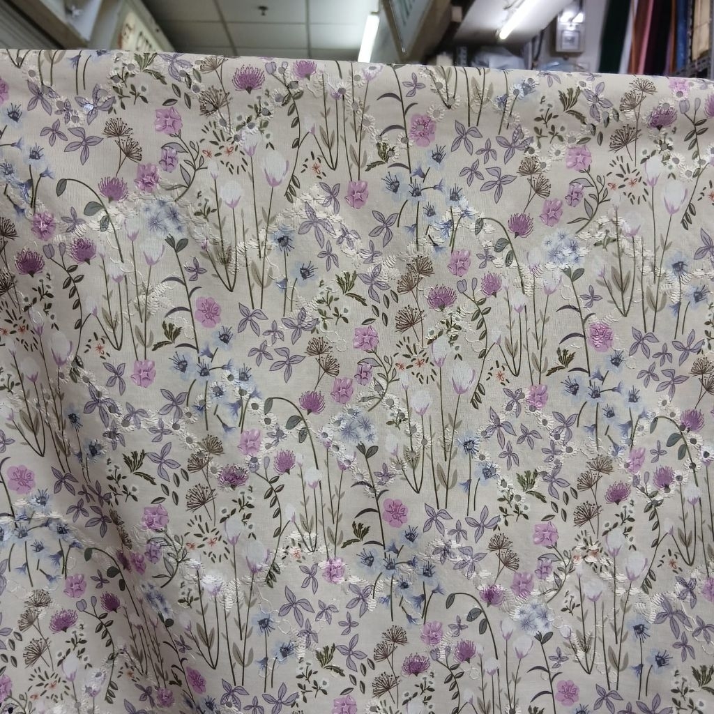 Kain bahan katun bolong wiss voile embroidery premium