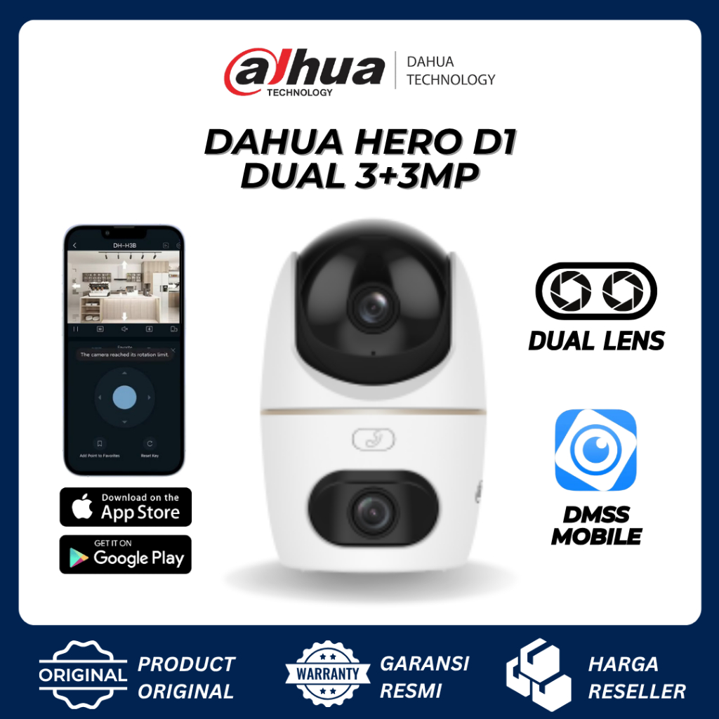 DAHUA HERO DUAL D1 DUAL 3+3MP H3D-3F DUAL LENS 6MP INDOOR WIFI 6 IPCAM PT 360 PAN TILT -  GARANSI RE