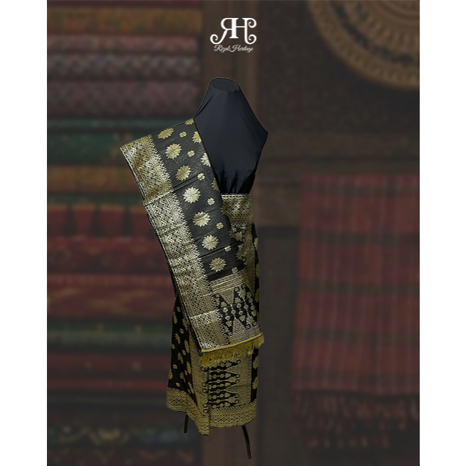 Songket Palembang Motif Cantik Manis Warna Hitam Gold, Songket Murah, 1 Setel | Rizal Songket