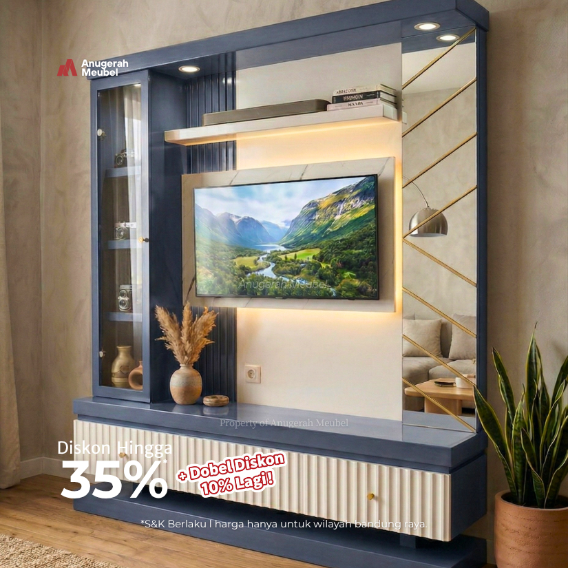 Anugerah Meubel Backdrop TV 160cm minimalis mewah MARINA Sapphire