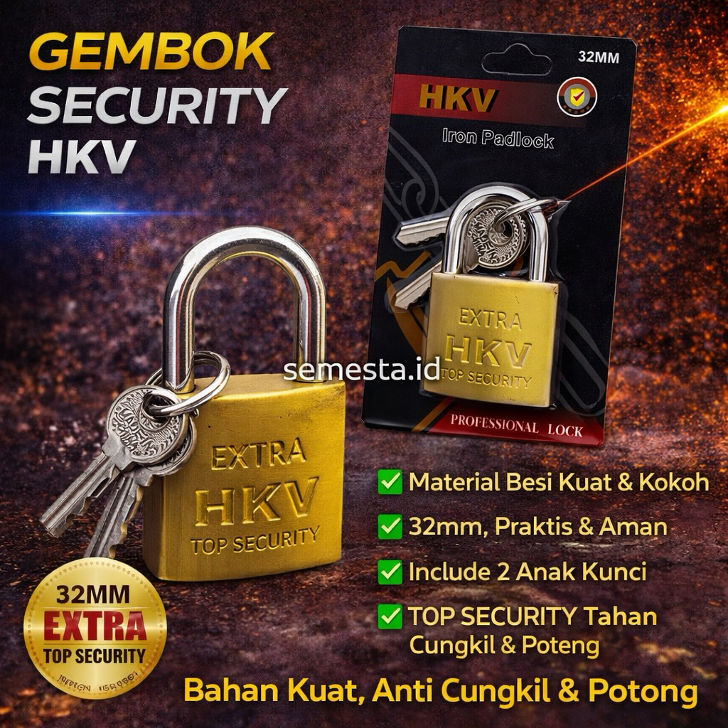 Gembok Pintu 30mm Pagar Koper HKV Kuningan 30mm | Gembok Kuat Anti Maling | Gembok Kecil | Gembok Ko