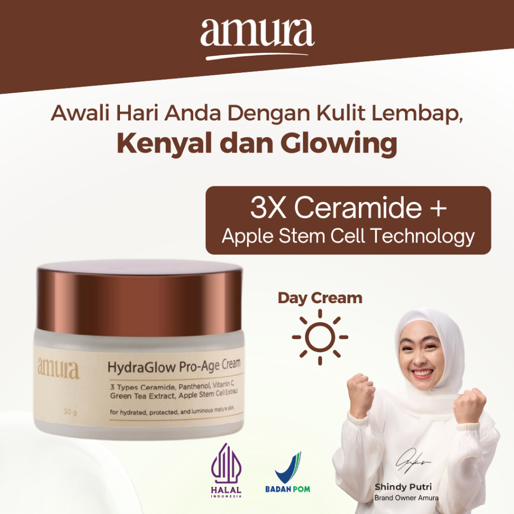 Amura HydraGlow Pro-Age Day Cream 30g | 3X Ceramide Memperkuat Skin Barrier Melembapkan Wajah