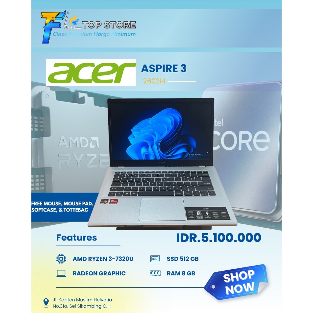 ACER ASPIRE 3 AMD RYZEN 3-7320U RAM 8GB SSD 512GB