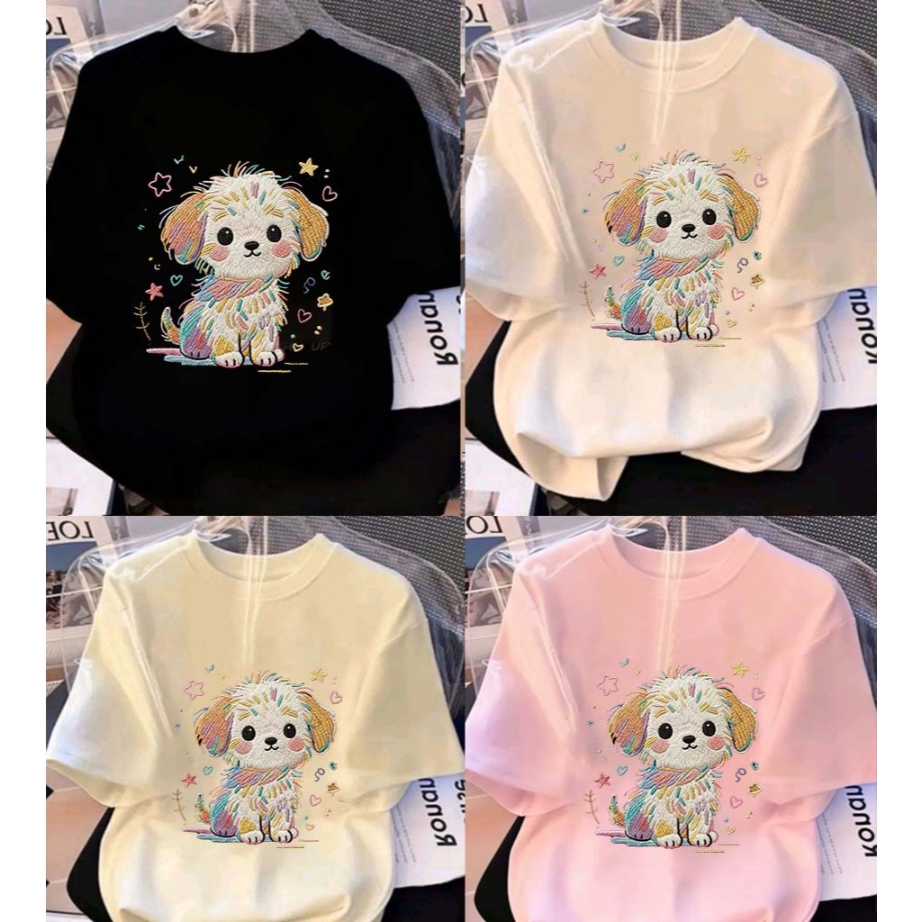 Kaos Anak Korean Style Desain Bordir Dicetak Bichon Frise  |pakaian anak |baju anak perempuan baju a
