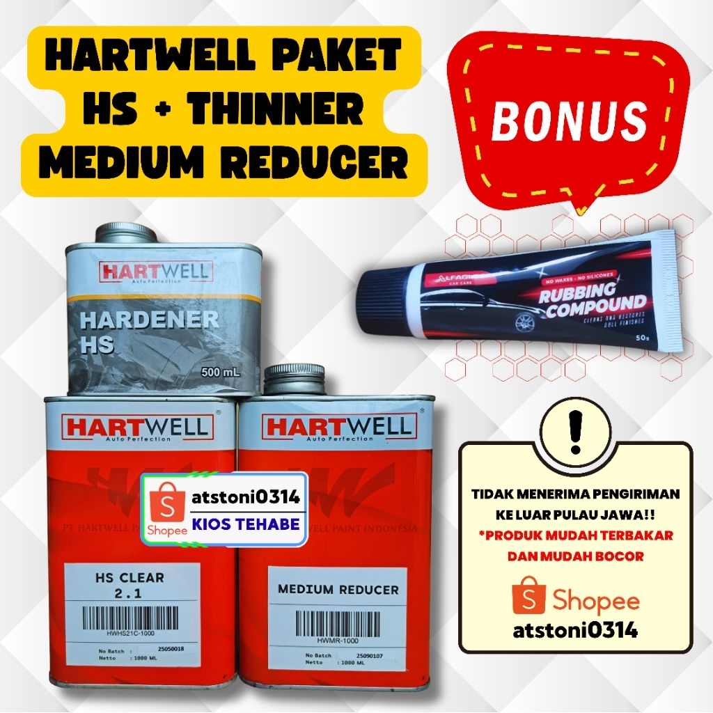 Hartwell Paket Clear Coating HS 2.1 + Thinner Medium Reducer - Perawatan cat kendaraan mobil motor