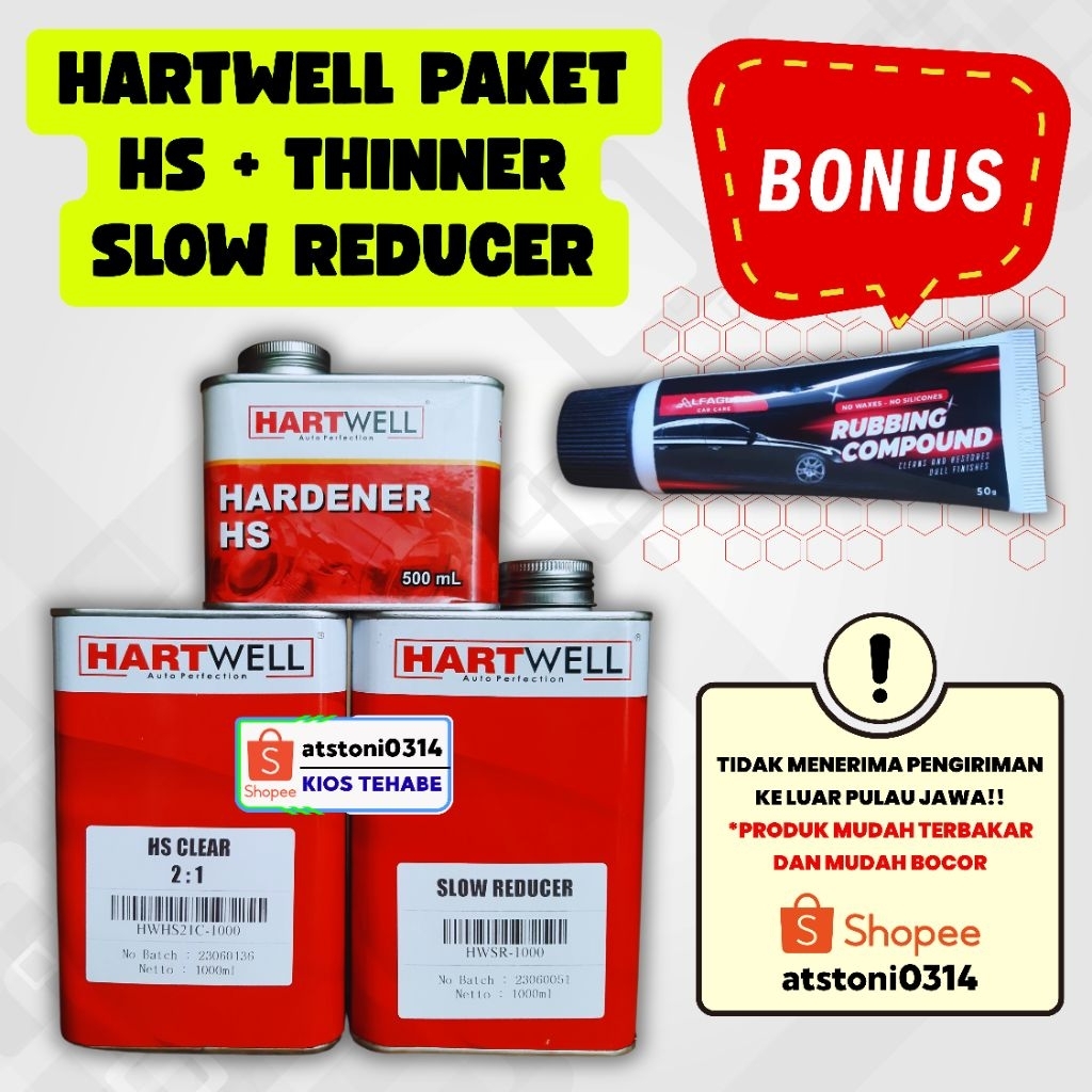 Hartwell Paket Clear Coating HS CLEAR 2.1 + Thinner SLOW Reducer  - Perawatan cat kendaraan mobil mo