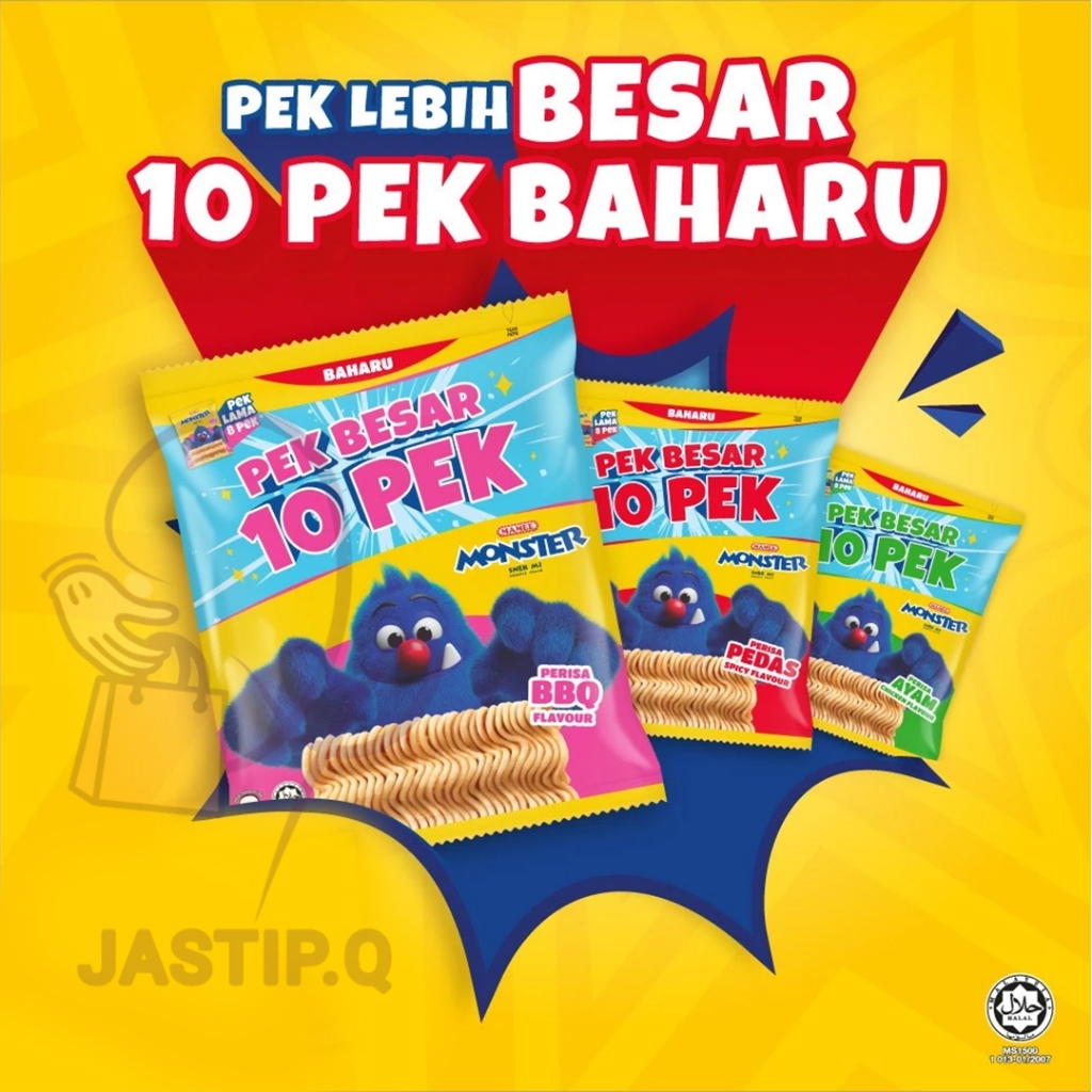 Mamee Monster Malaysia (Ayam/Pedas/BBQ) Family Pack Isi 10 x 25g Snack Mie Impor Original