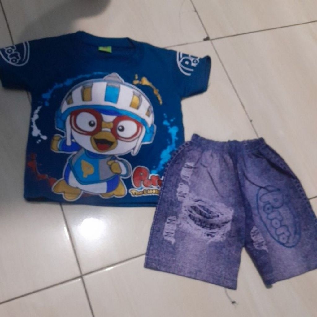 preloved setelan pororo kaos, bawahan jeans