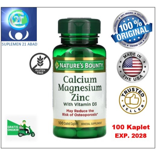 Calcium Magnesium Zinc dan D3 dari Nature's Bounty isi 100 kaplet