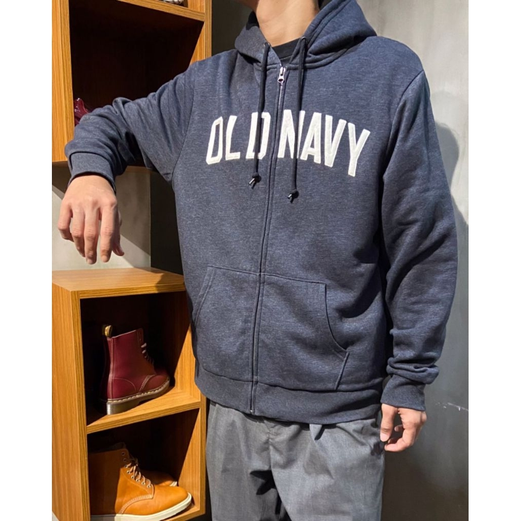 JAKET OLD NAVY SHERPA LINED LOGO GRAPHIC ZIP HOODIE - DARK HEATERED GREY