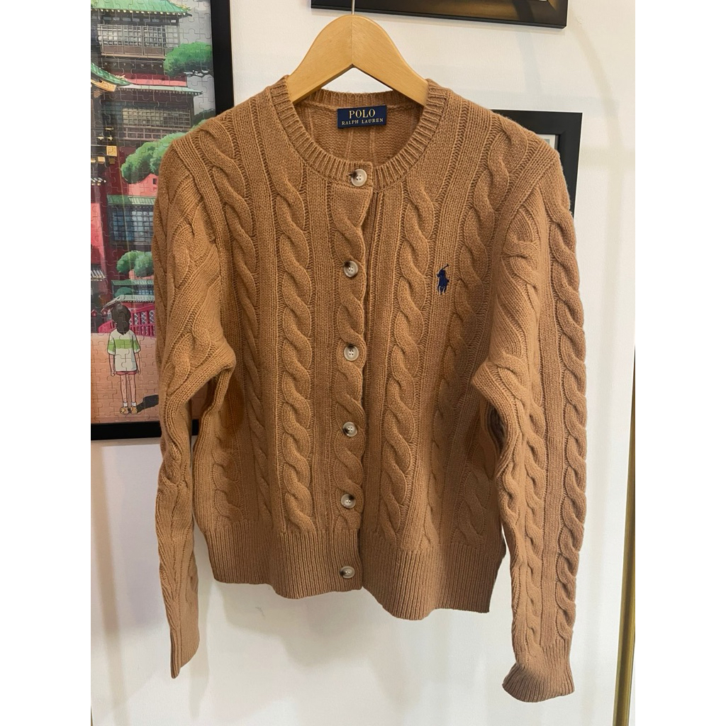 brand new polo ralph lauren knit wool cardigan kardigan brown outer wanita cewek