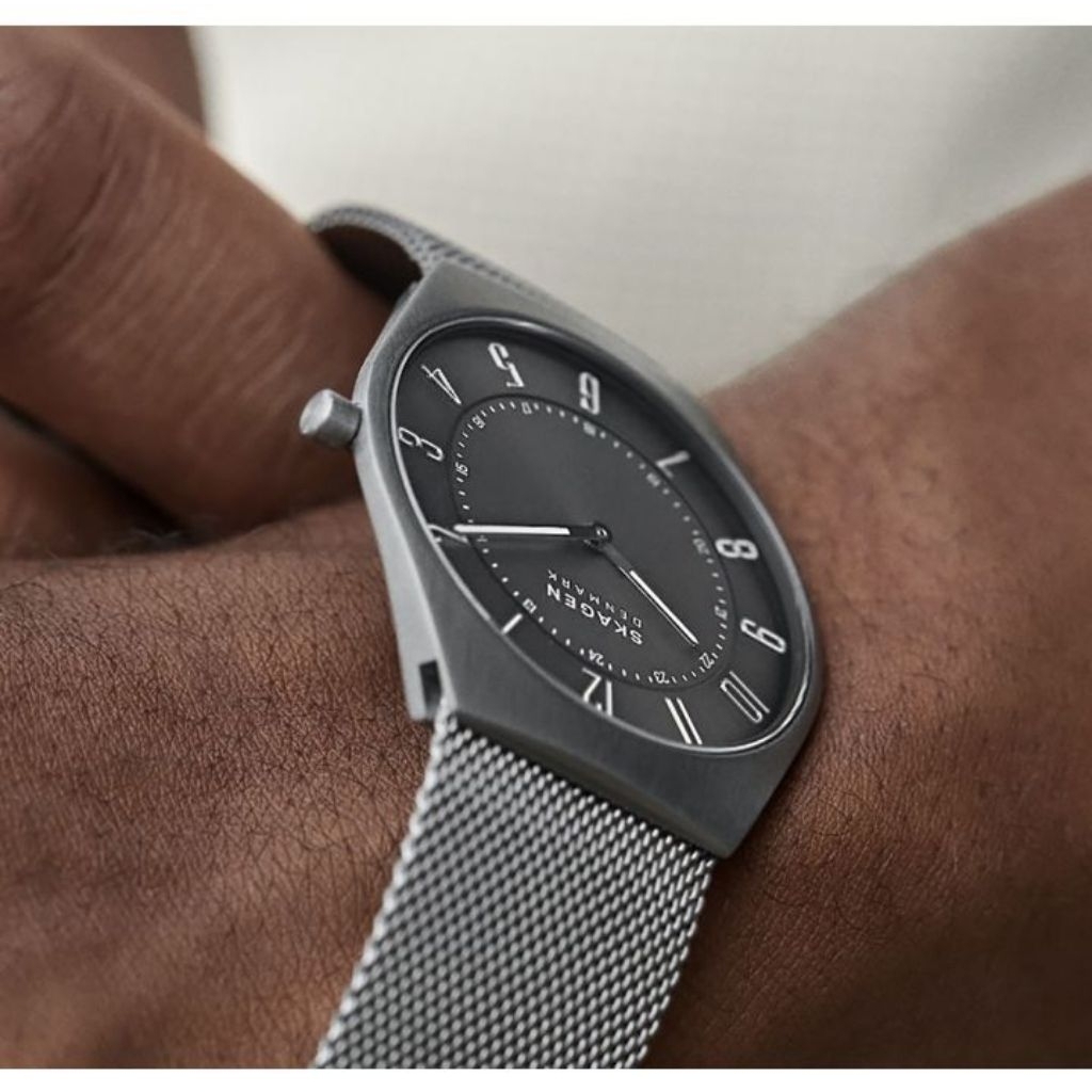 jam tangan skagen grenen SKW6815 charcoal dial mesh strap