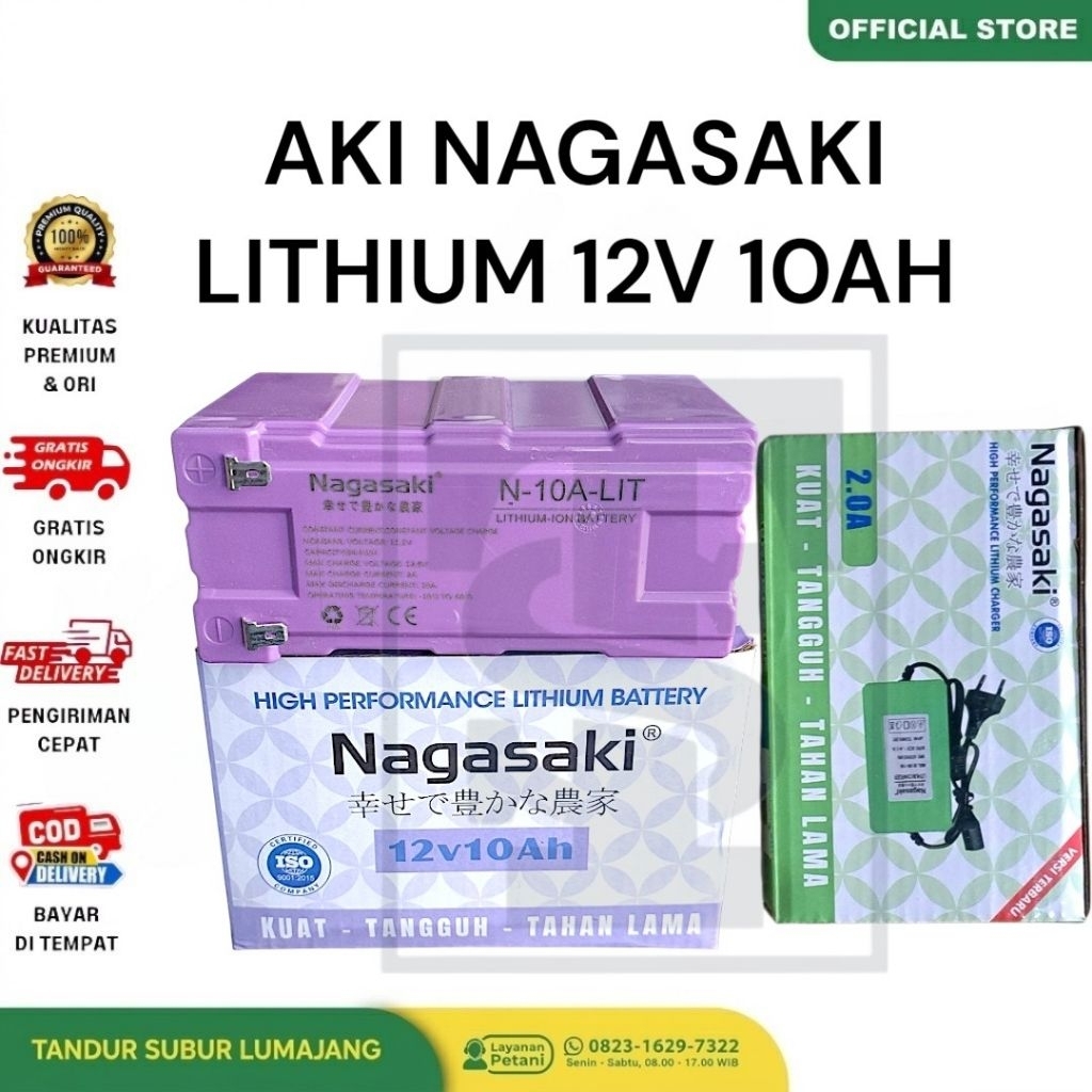 aki Nagasaki 10AH 12V Lithium UPS Sepeda Listrik Tangki Sprayer Elektrik Baterai SELIS