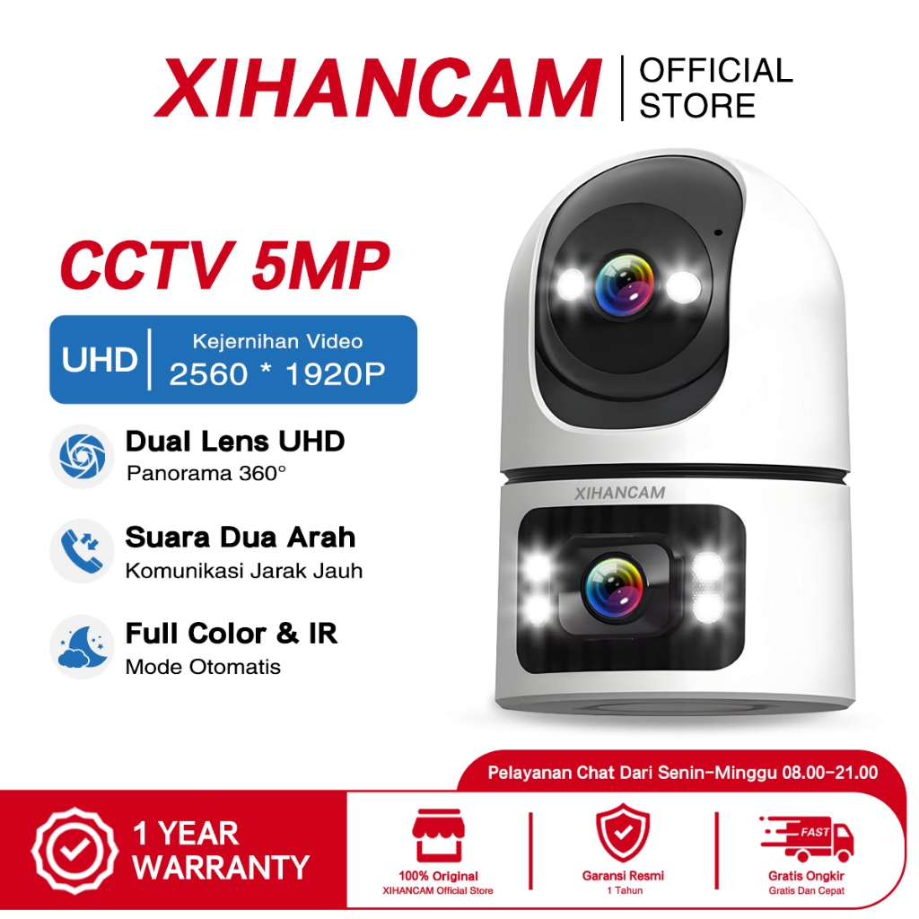 XIHANCAM 5MP CCTV Indoor Wifi Dual Lens Kamera 360 CCTV Rumah IP Camera CCTV Wifi Jarak Jauh Lewat H