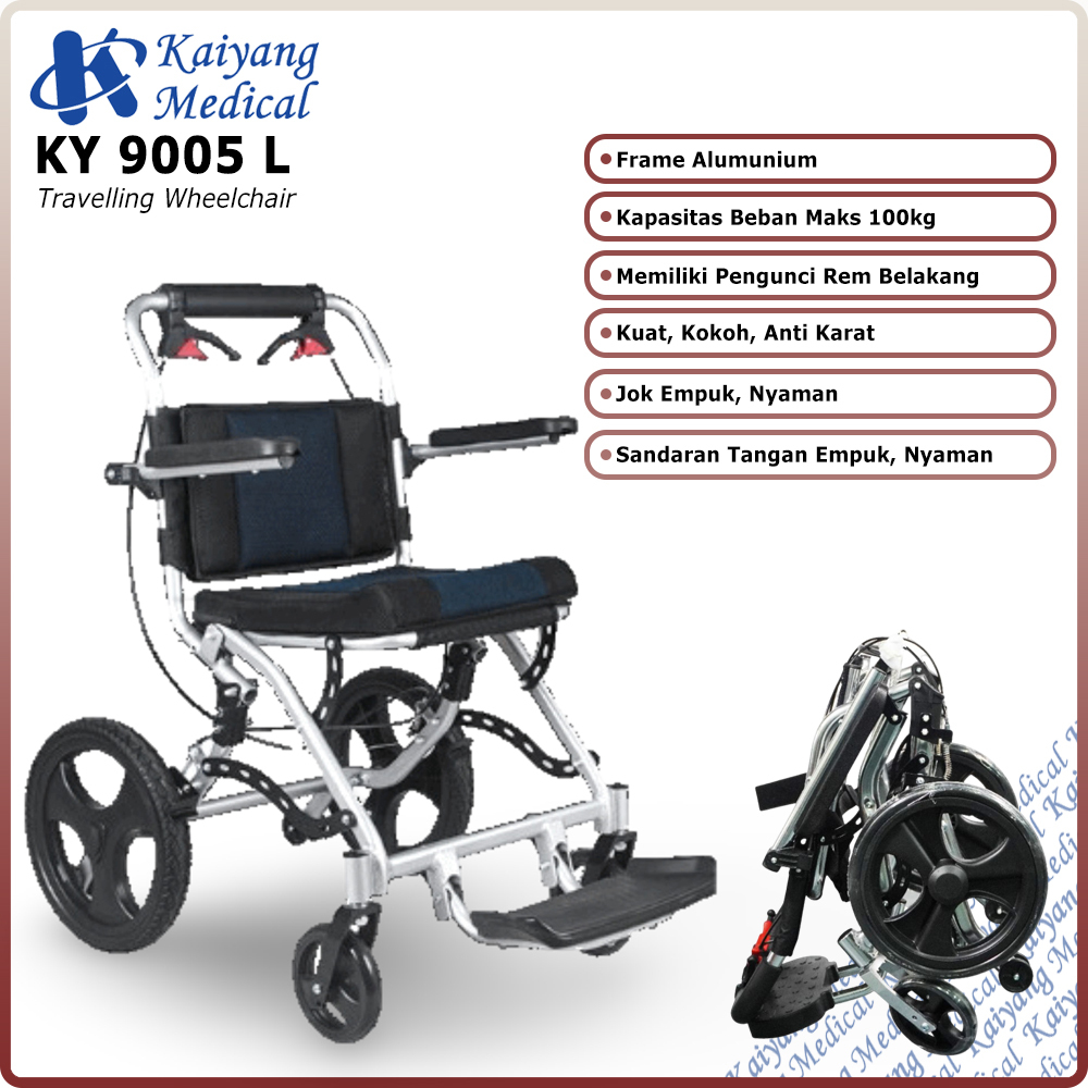 Kursi Roda Travel Lipat KAIYANG KY9005L | Kursi Roda Traveling Umroh Pesawat Portable Ringan