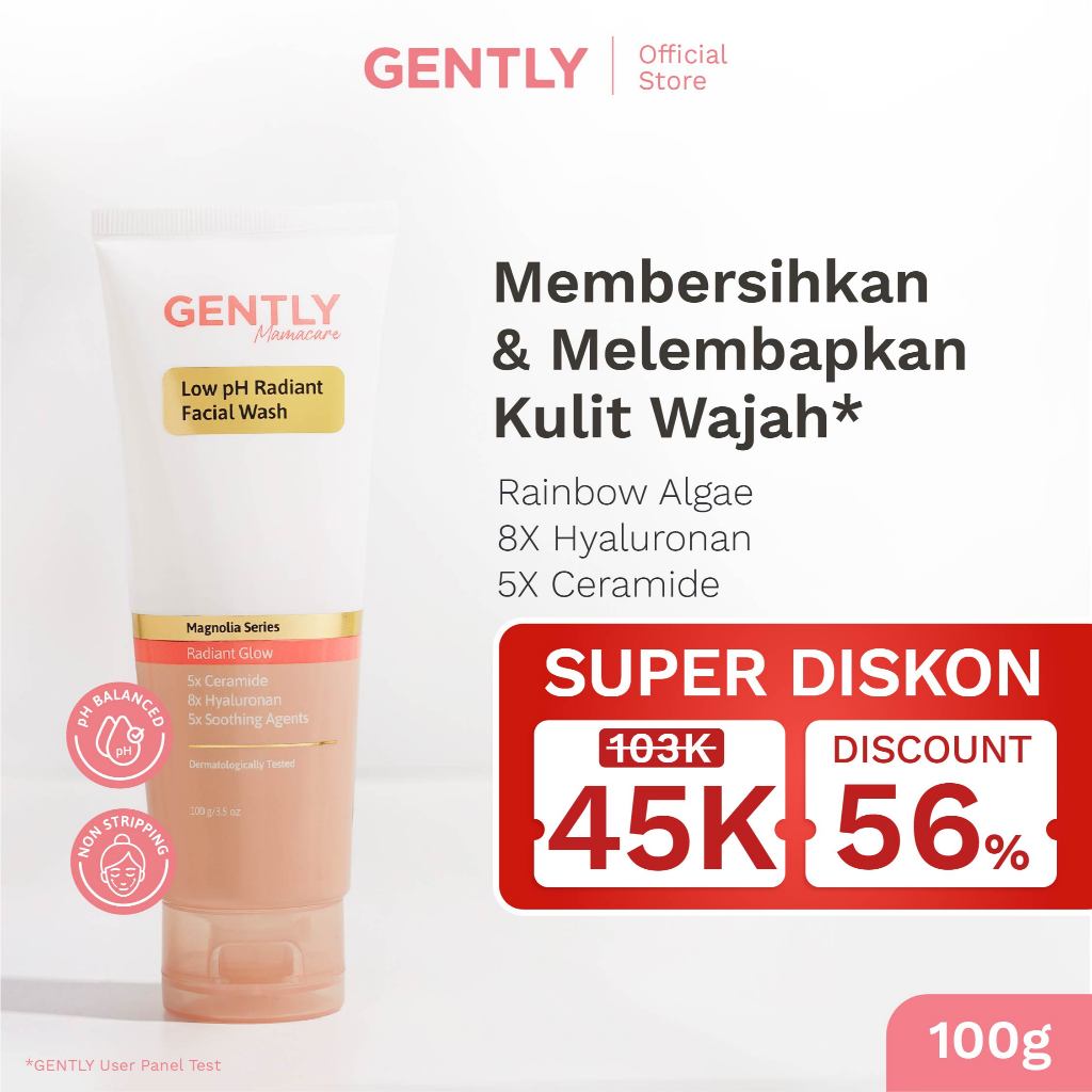 GENTLY Low pH Radiant Facial Wash | Rainbow Algae + 11x Hyaluronan + 5x Ceramide + 5x Soothing Agent