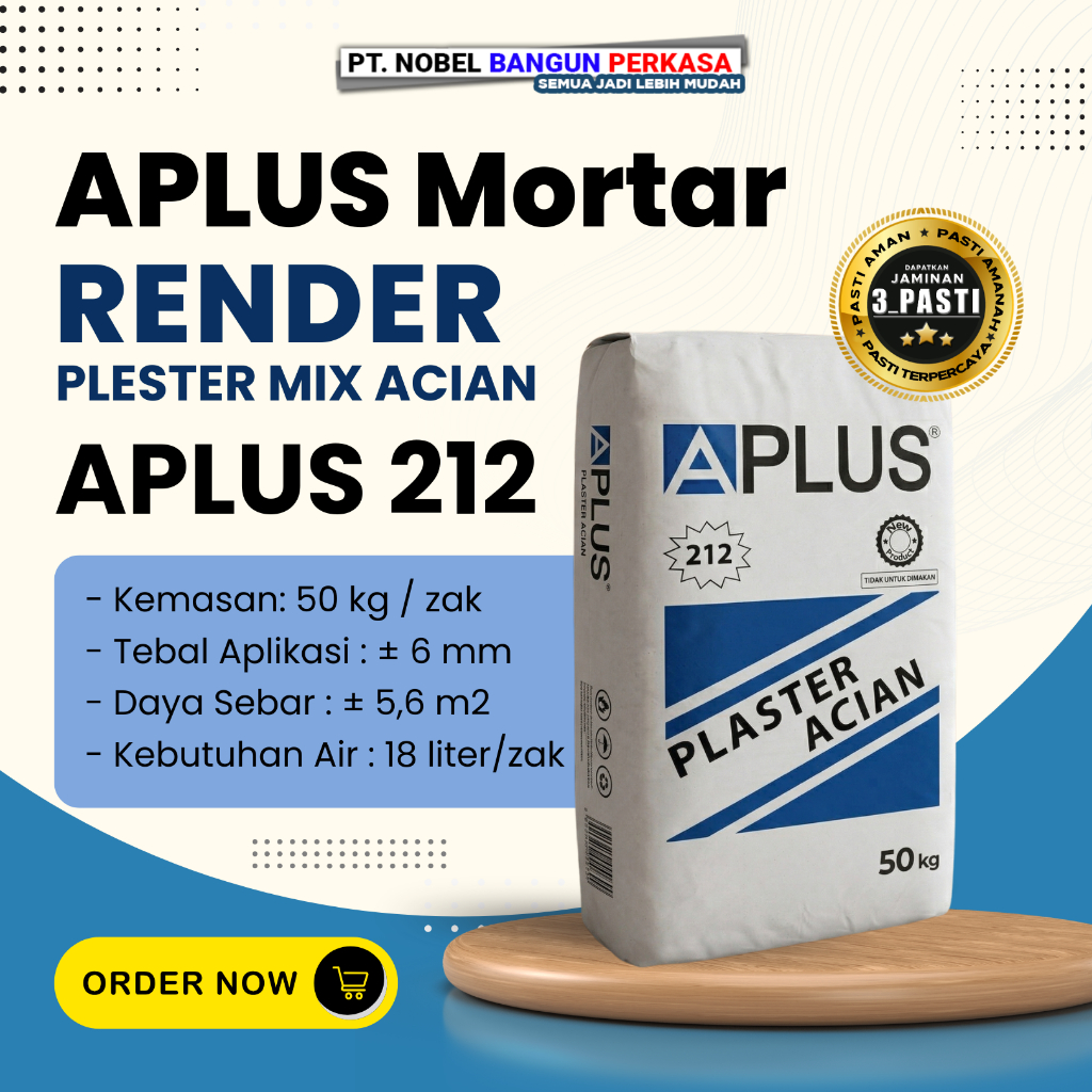 SEMEN MORTAR APLUS RENDER 2 IN 1 PLESTER & ACIAN SEKALIGUS 40KG - PRAKTIS & CEPAT
