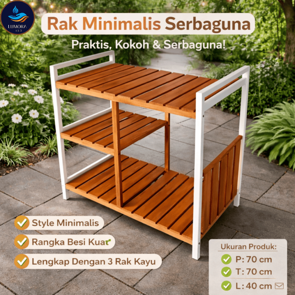 Rak Kompor Aesthetic Kayu – Rak Dapur, Rak Aquarium, Rak Sepatu Serbaguna