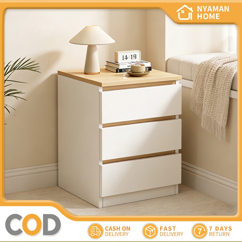 COD Meja Nakas Kayu Minimalis 2/3 Laci Pilihan Warna Putih & Natural | Lemari Nakas Kecil Aesthetic 